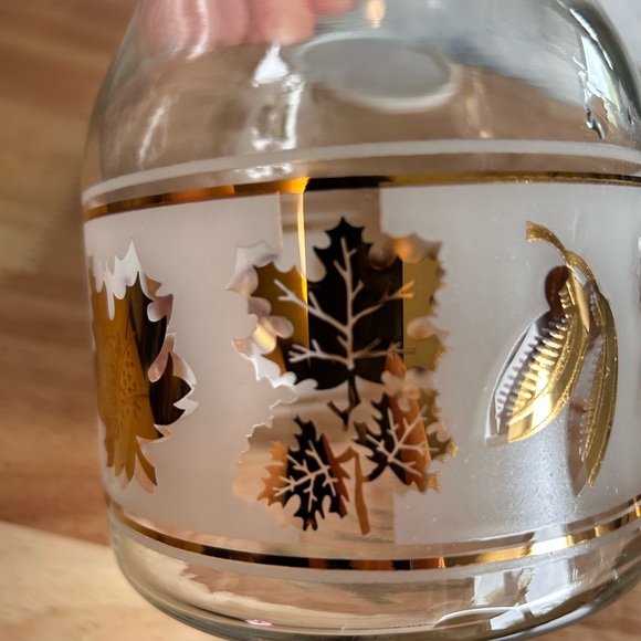 Vintage Libbey 3 Juice Glasses Gold Maple Leaf Frosted Lidded Kraft Pitcher MCM - Picture 11 of 12
